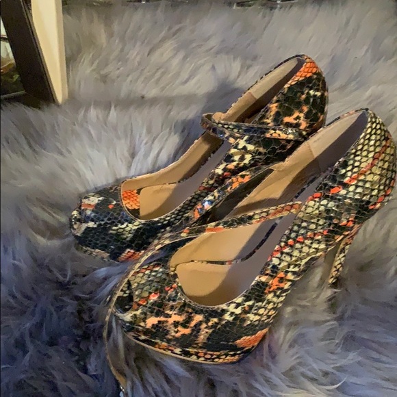 Platform peep toe multi color snake print - Picture 2 of 8